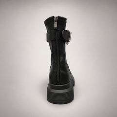 Black Buckled Mid-Calf Boots