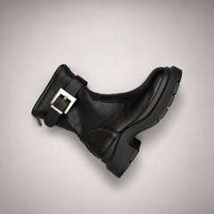 Black Buckled Mid-Calf Boots
