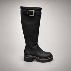 Black Buckled Knee-High Boots