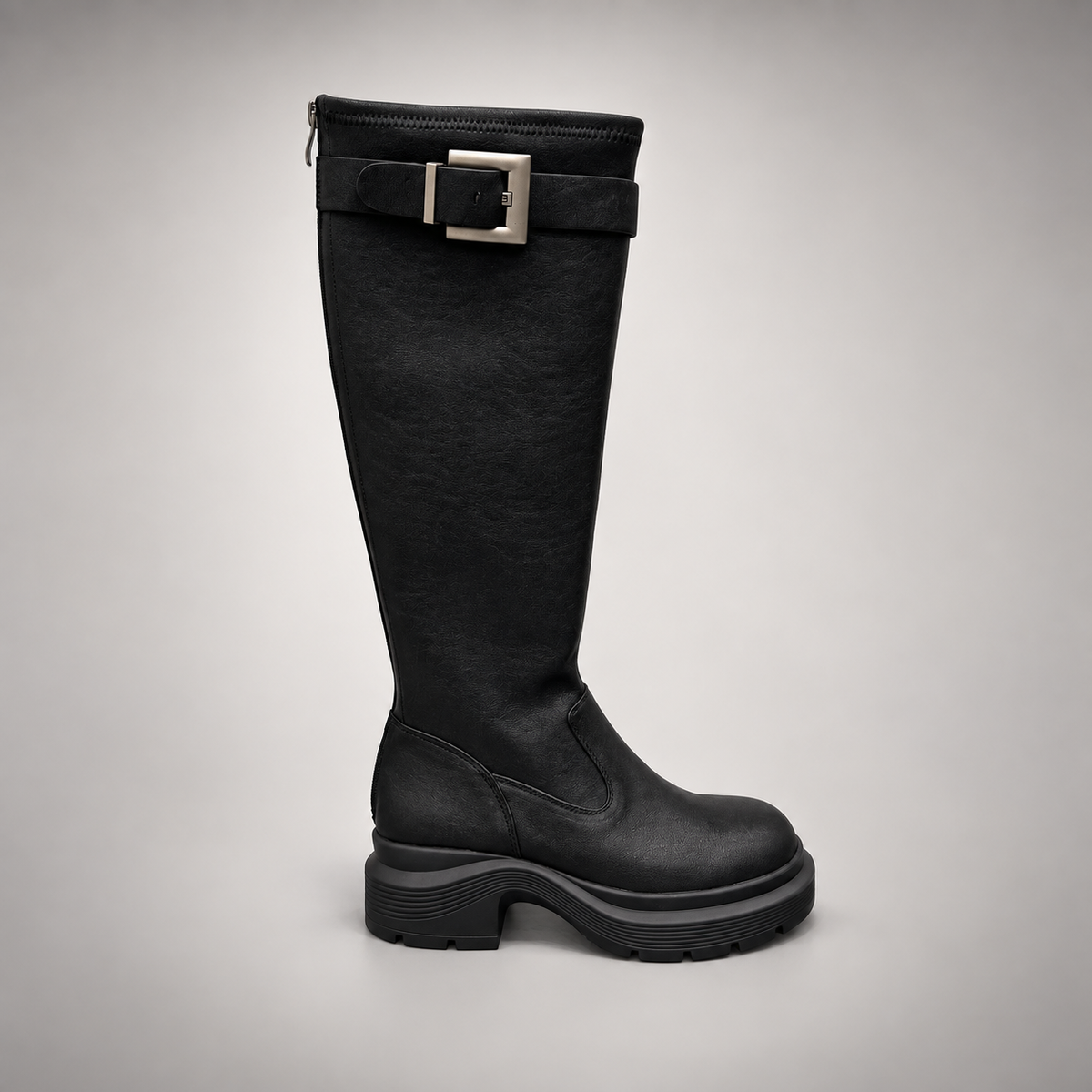 Black Buckled Knee-High Boots