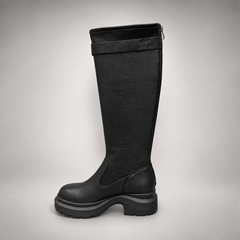 Black Buckled Knee-High Boots