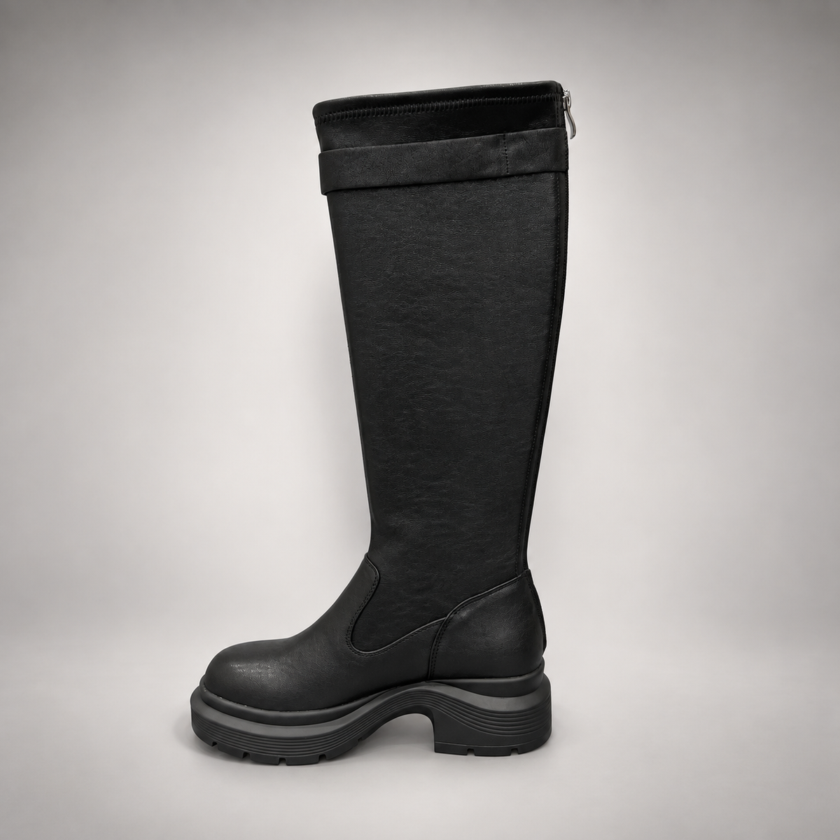 Black Buckled Knee-High Boots