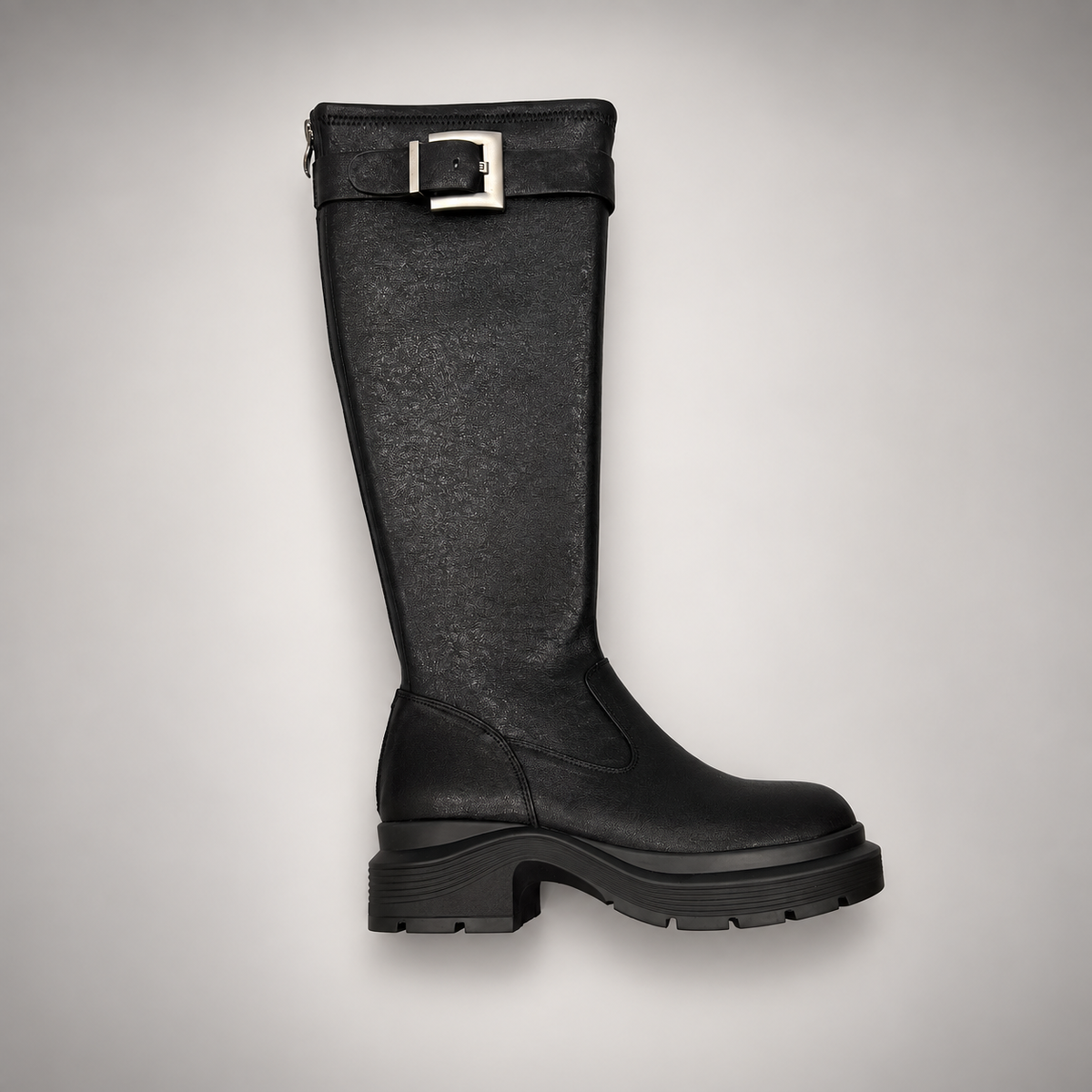 Black Buckled Knee-High Boots