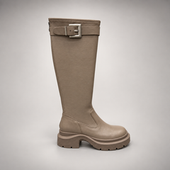 Taupe Buckled Knee-High Boots