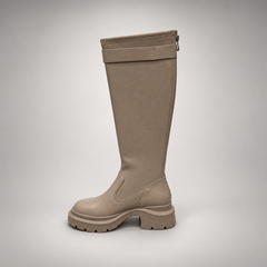 Taupe Buckled Knee-High Boots