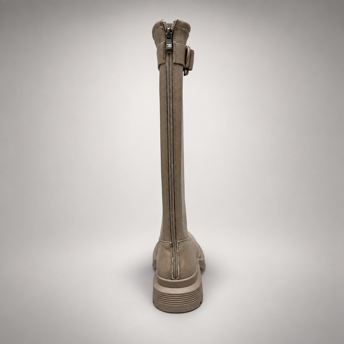 Taupe Buckled Knee-High Boots