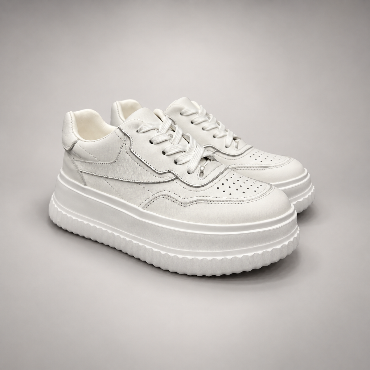 White Platform Leather Sneakers