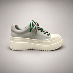 White-Green Rope-Lace Platform Sneakers