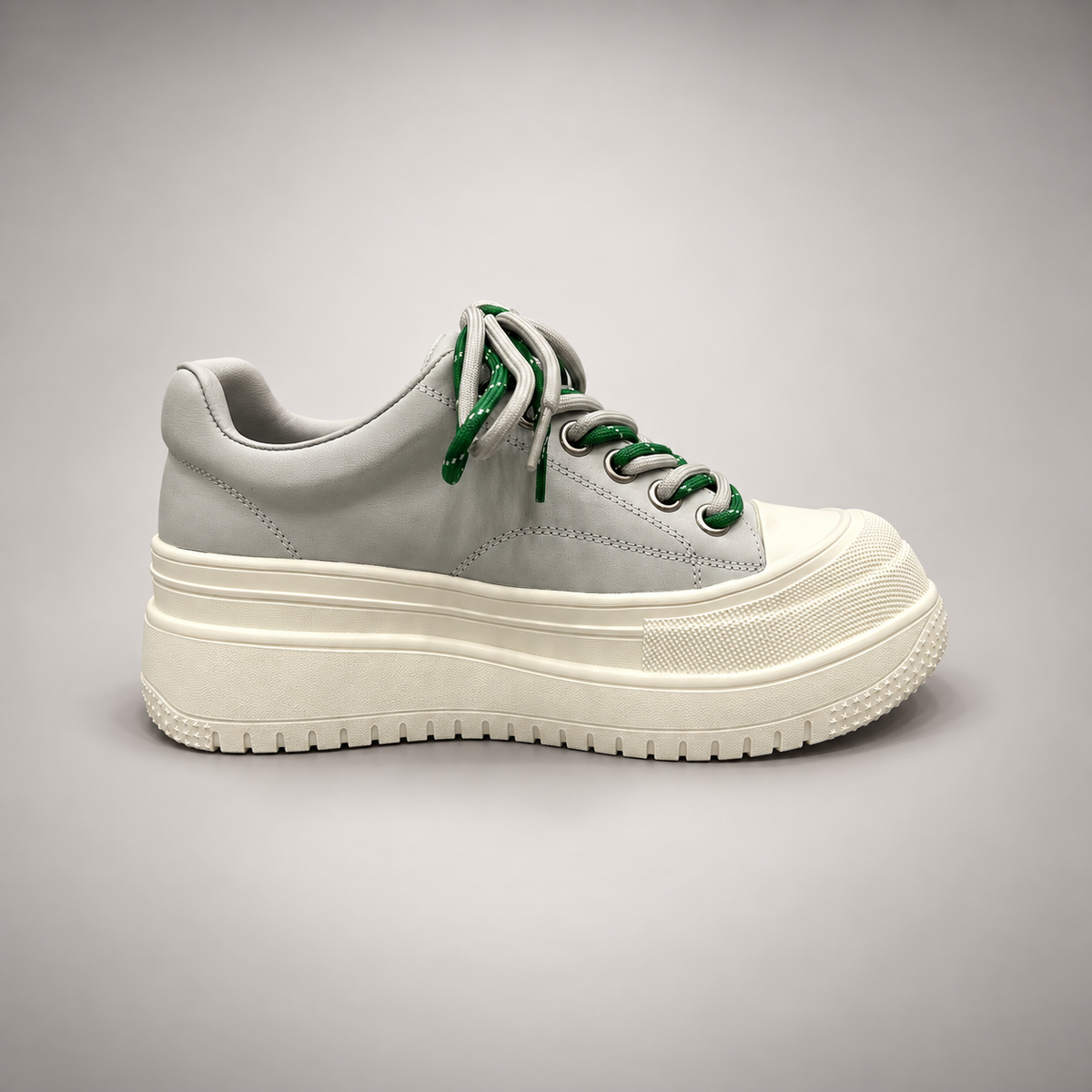 White-Green Rope-Lace Platform Sneakers