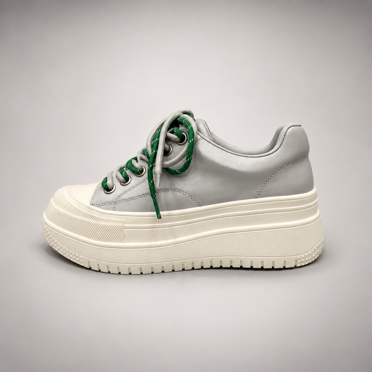 White-Green Rope-Lace Platform Sneakers