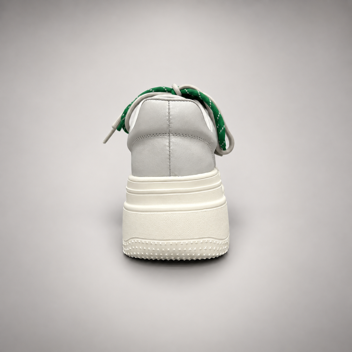 White-Green Rope-Lace Platform Sneakers