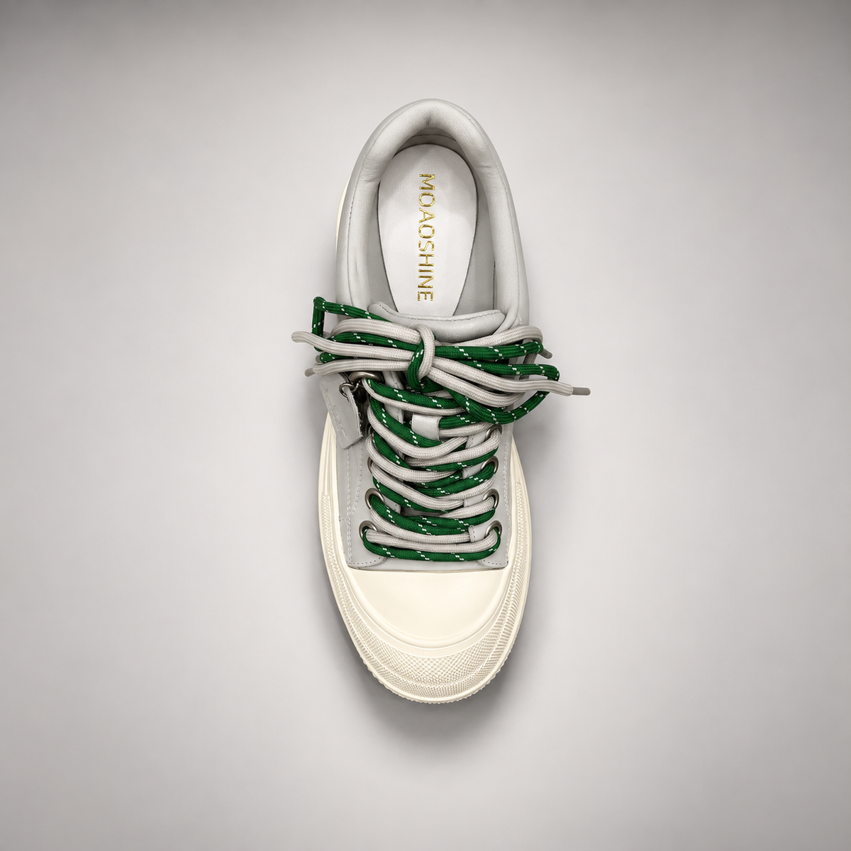 White-Green Rope-Lace Platform Sneakers