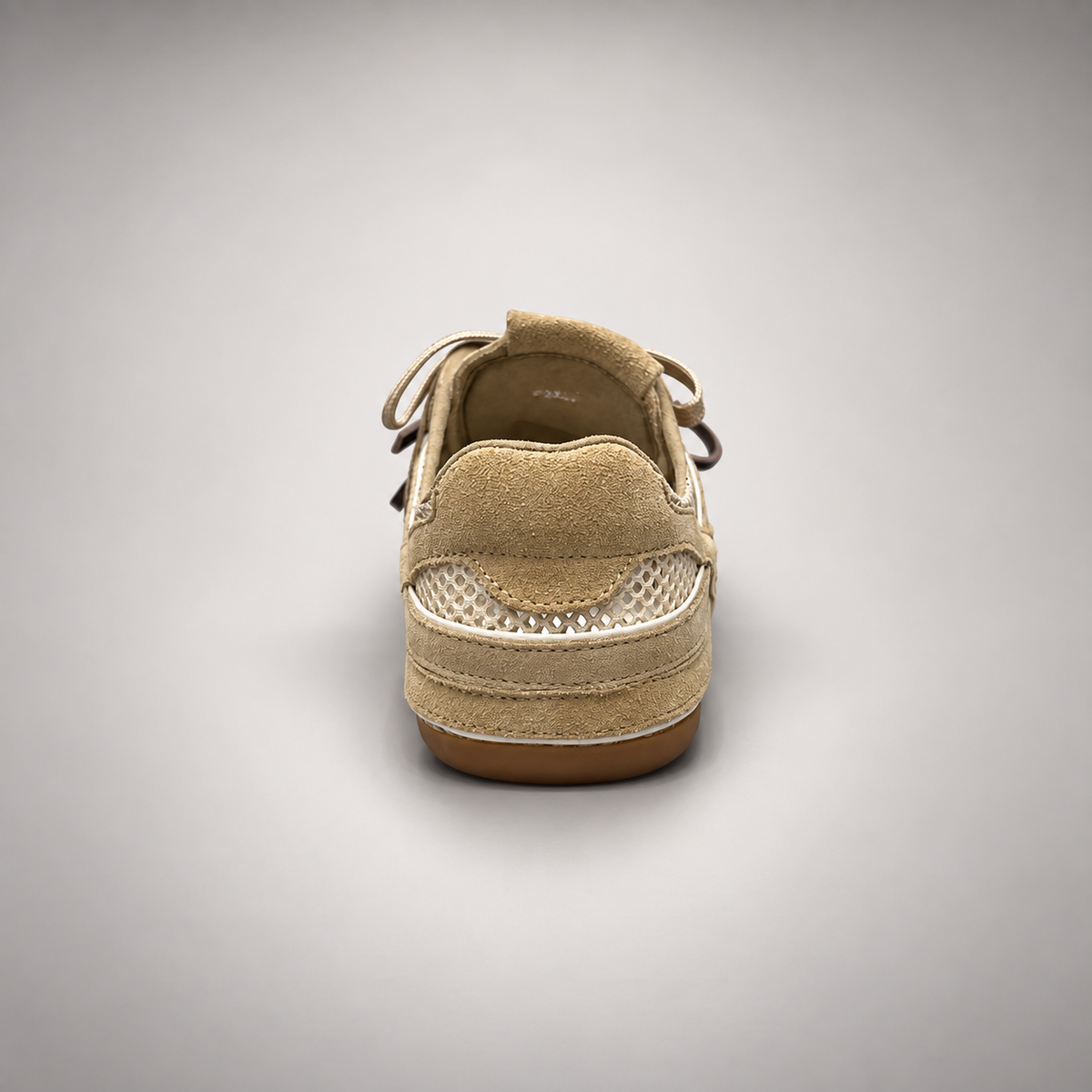 Beige Mesh Ribbon-Lace Sneakers