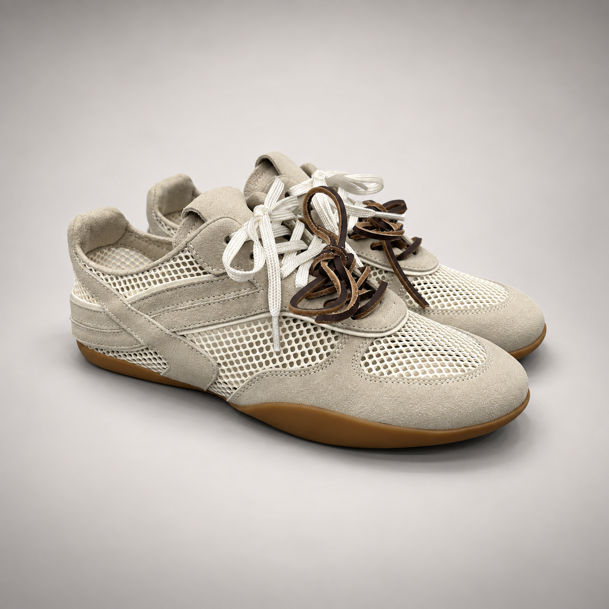 Beige Mesh Brown-Lace Sneakers