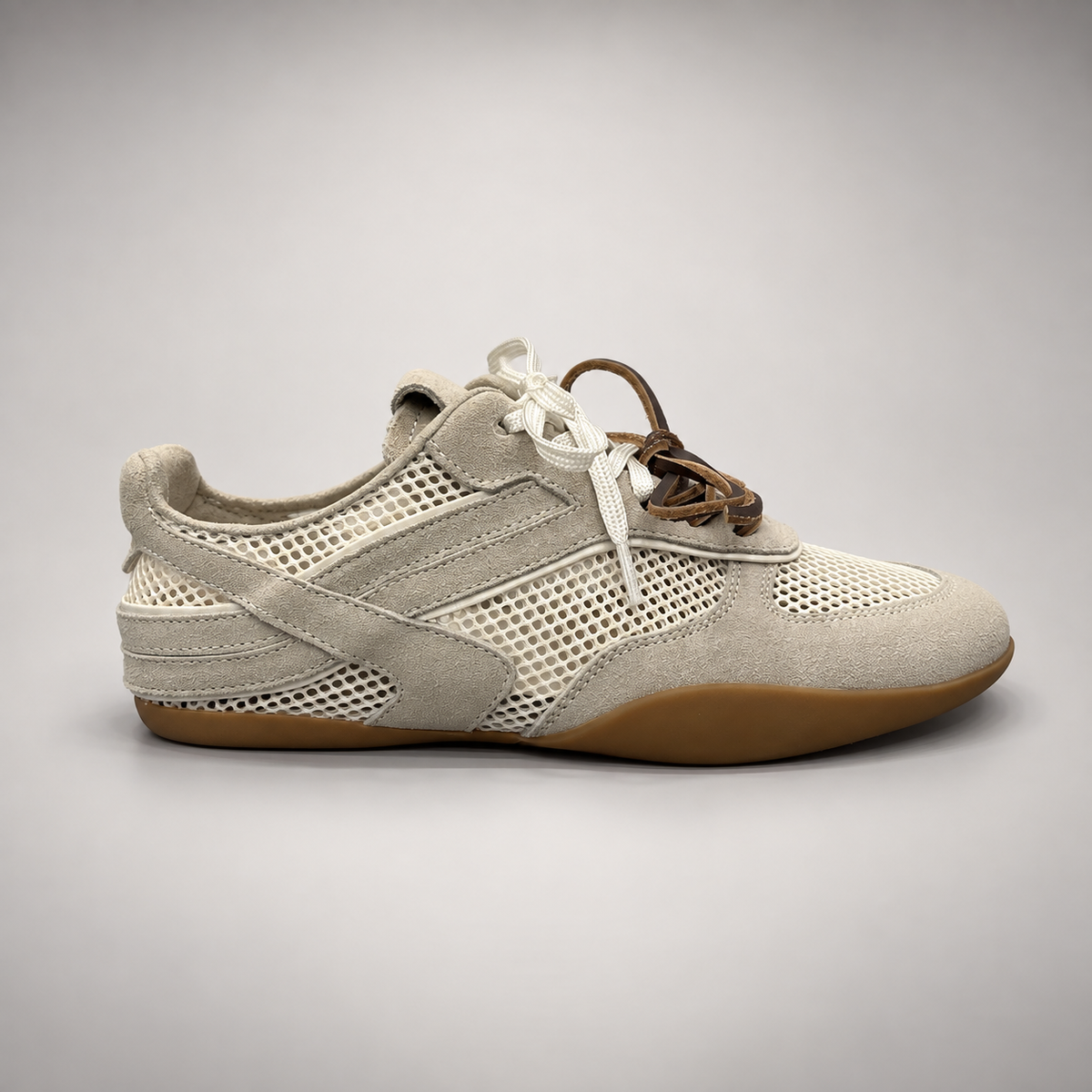 Beige Mesh Brown-Lace Sneakers