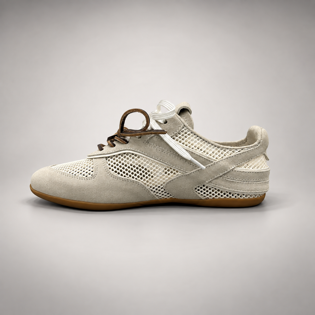 Beige Mesh Brown-Lace Sneakers