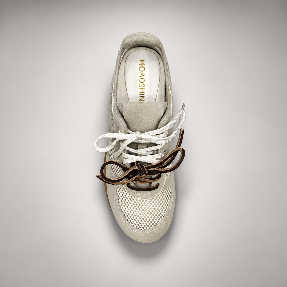 Beige Mesh Brown-Lace Sneakers