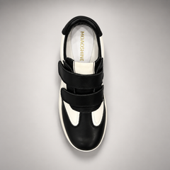 Black and White Triple-Strap Platform Sneakers