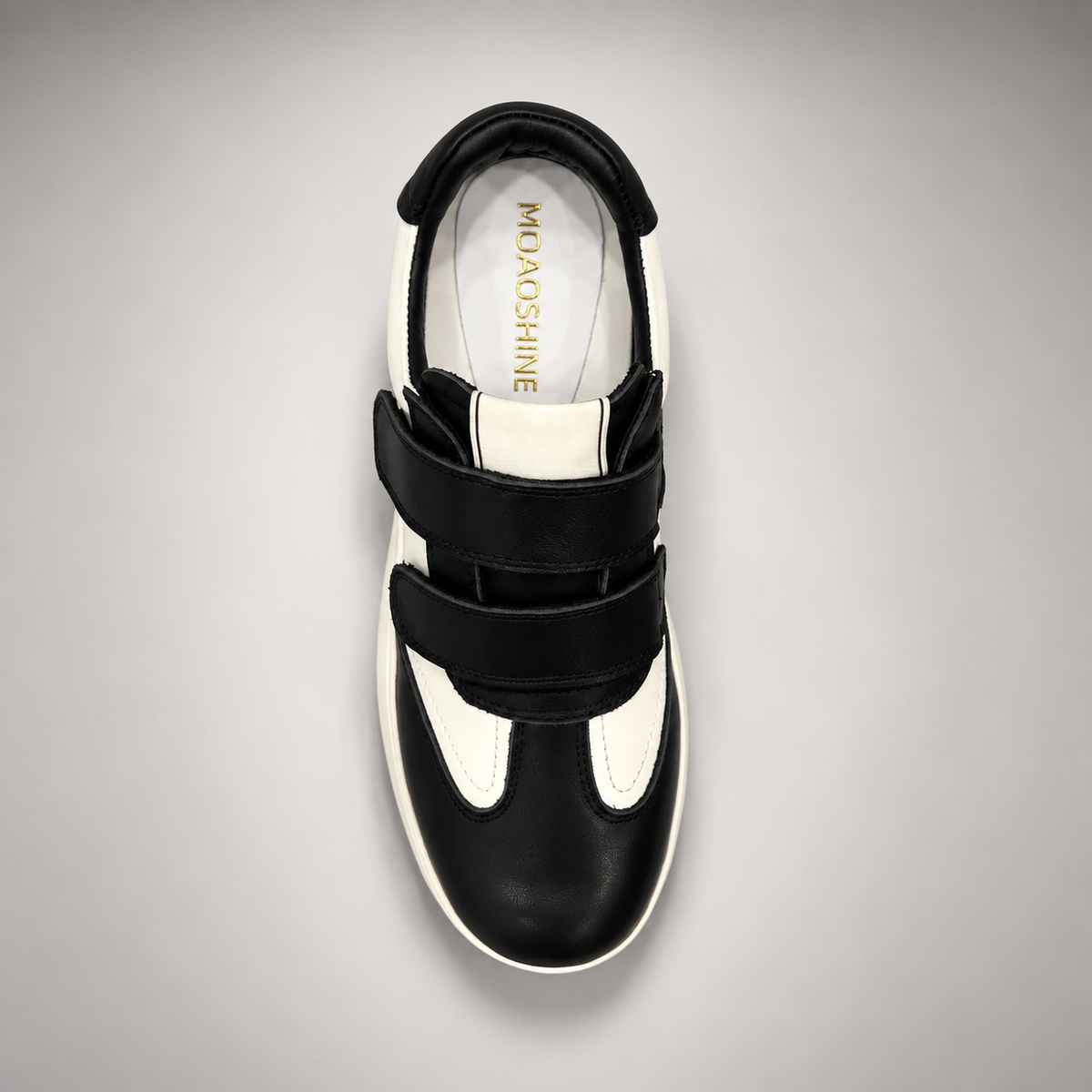 Black and White Triple-Strap Platform Sneakers