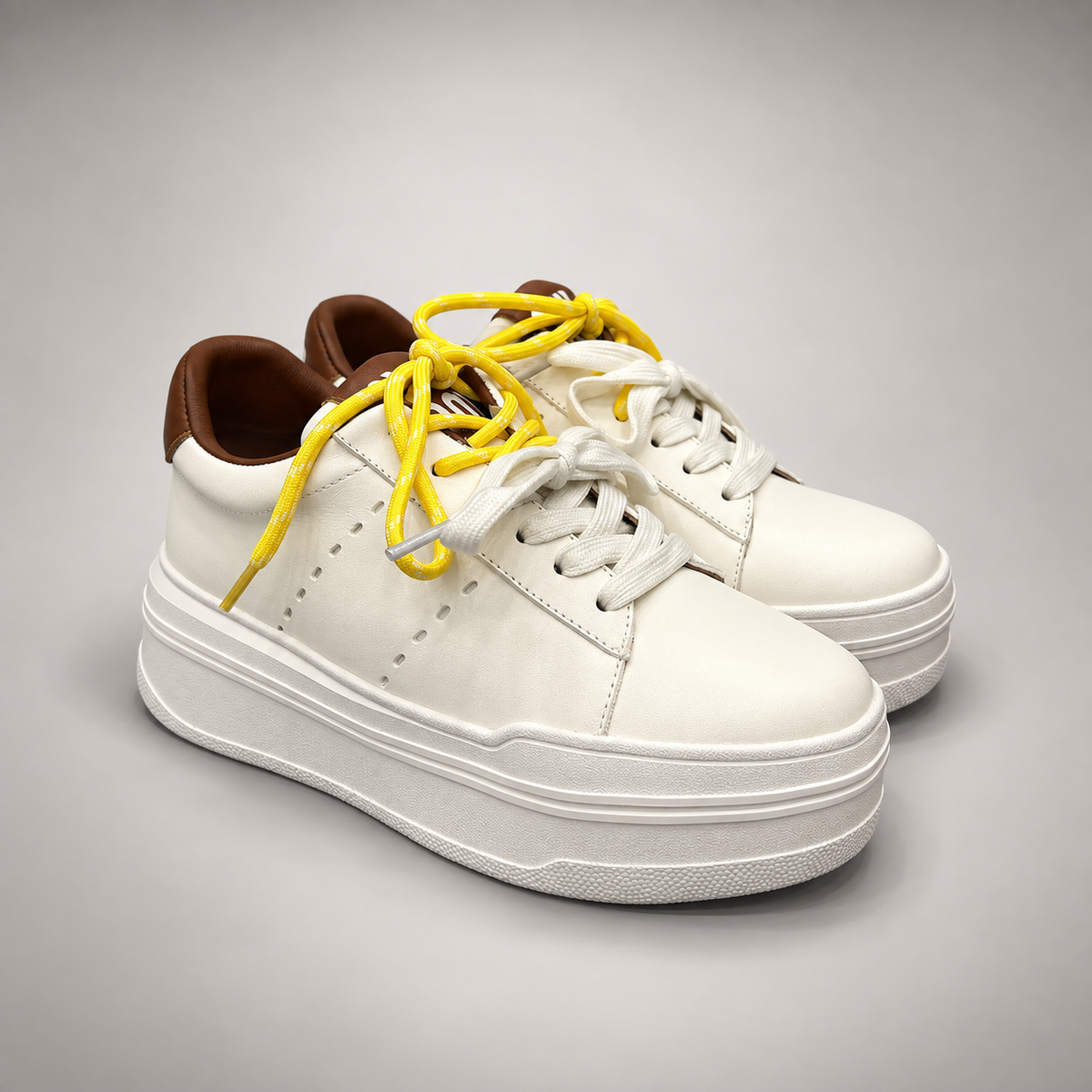 Ivory Brown Collar Platform Sneakers