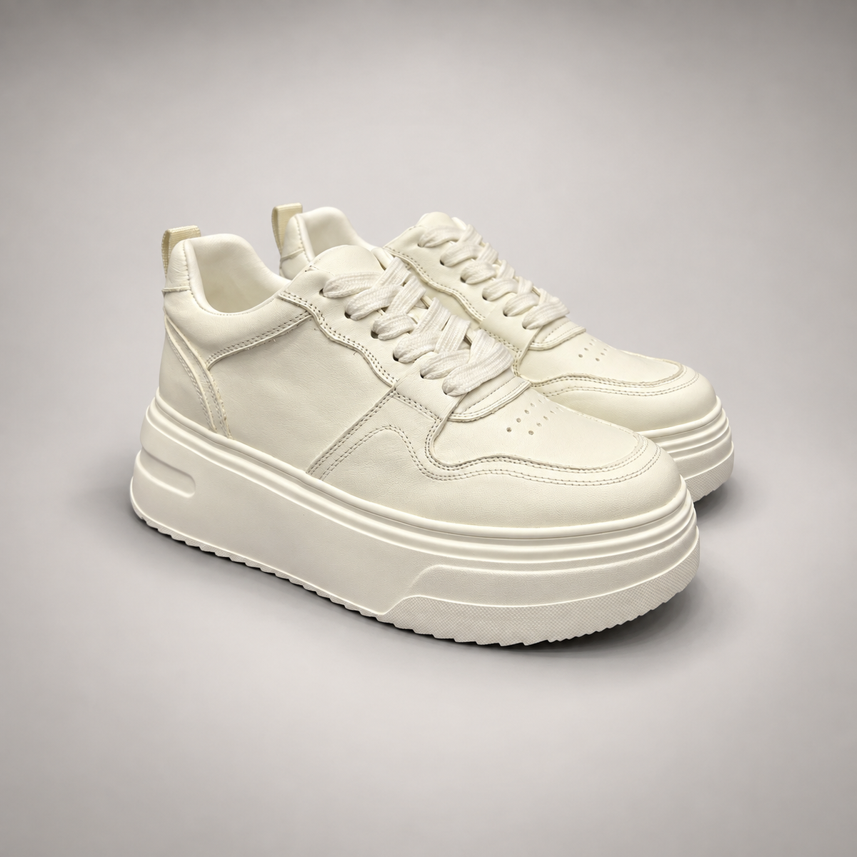 Ivory Paneled Platform Sneakers