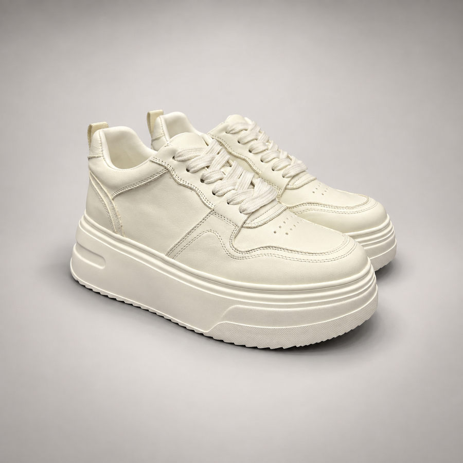 Ivory Paneled Platform Sneakers
