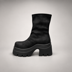 Black Stretch Chunky Platform Boots