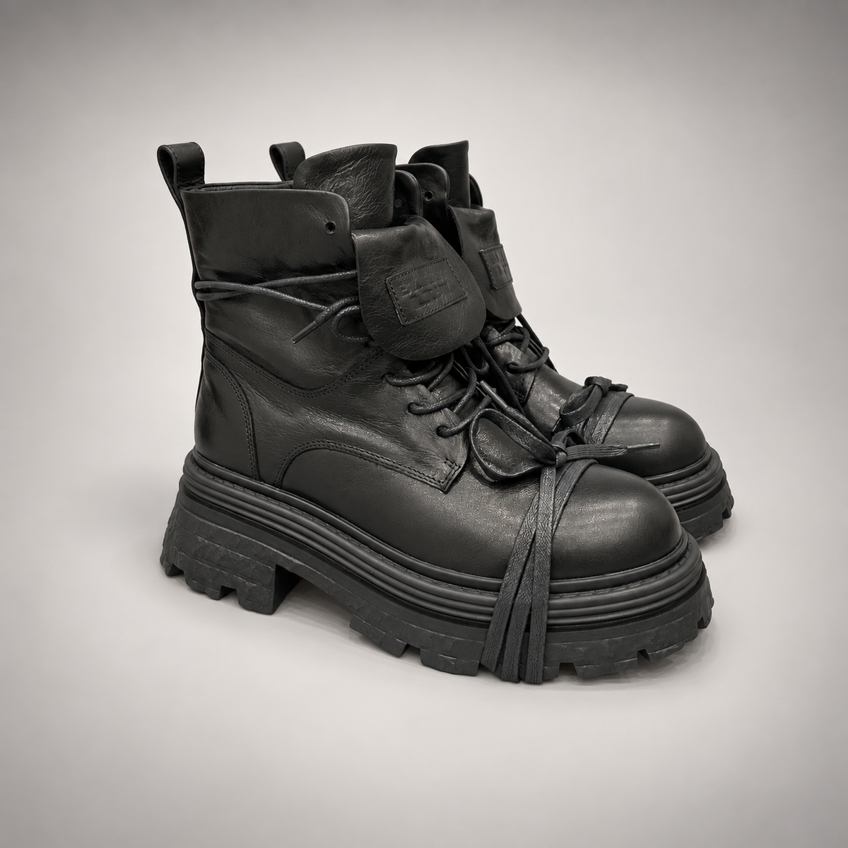 Black Lace Strap Platform Boots