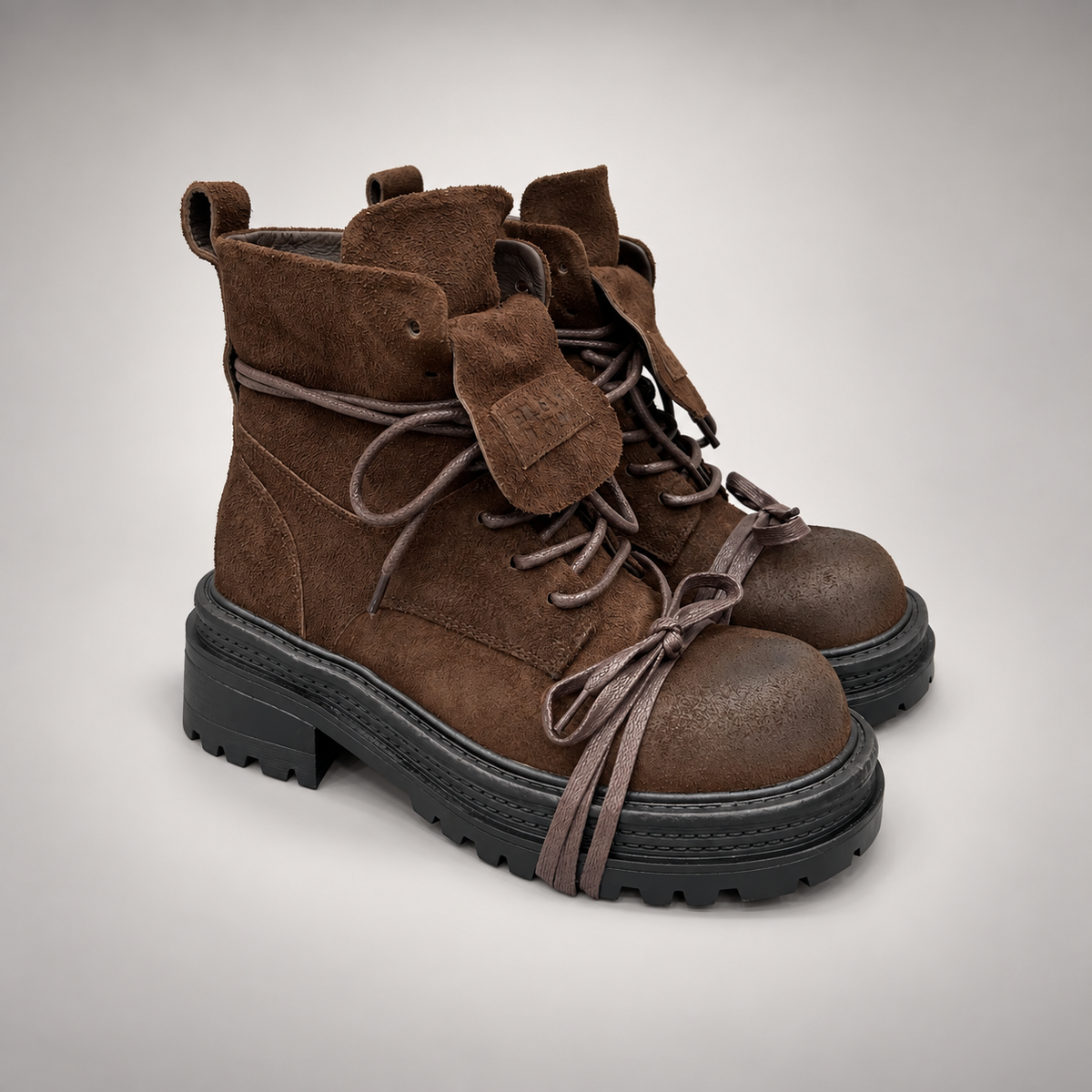 Brown Lace Strap Platform Boots