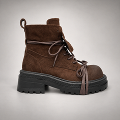 Brown Lace Strap Platform Boots