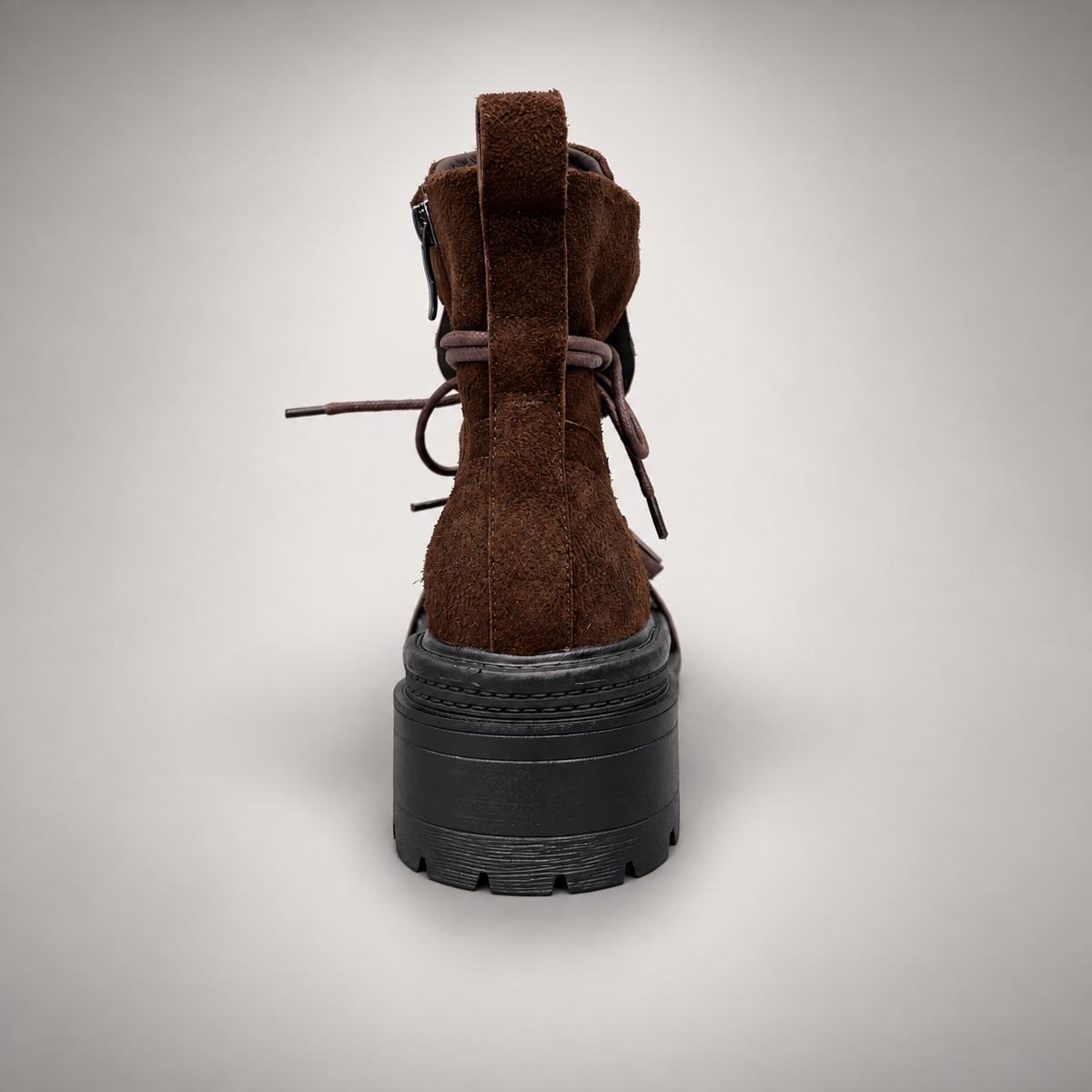 Brown Lace Strap Platform Boots