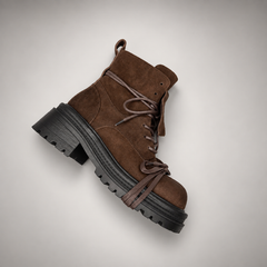 Brown Lace Strap Platform Boots