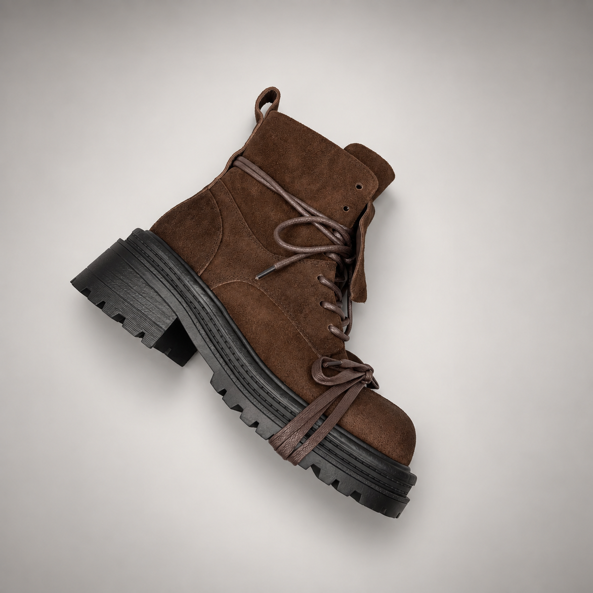 Brown Lace Strap Platform Boots