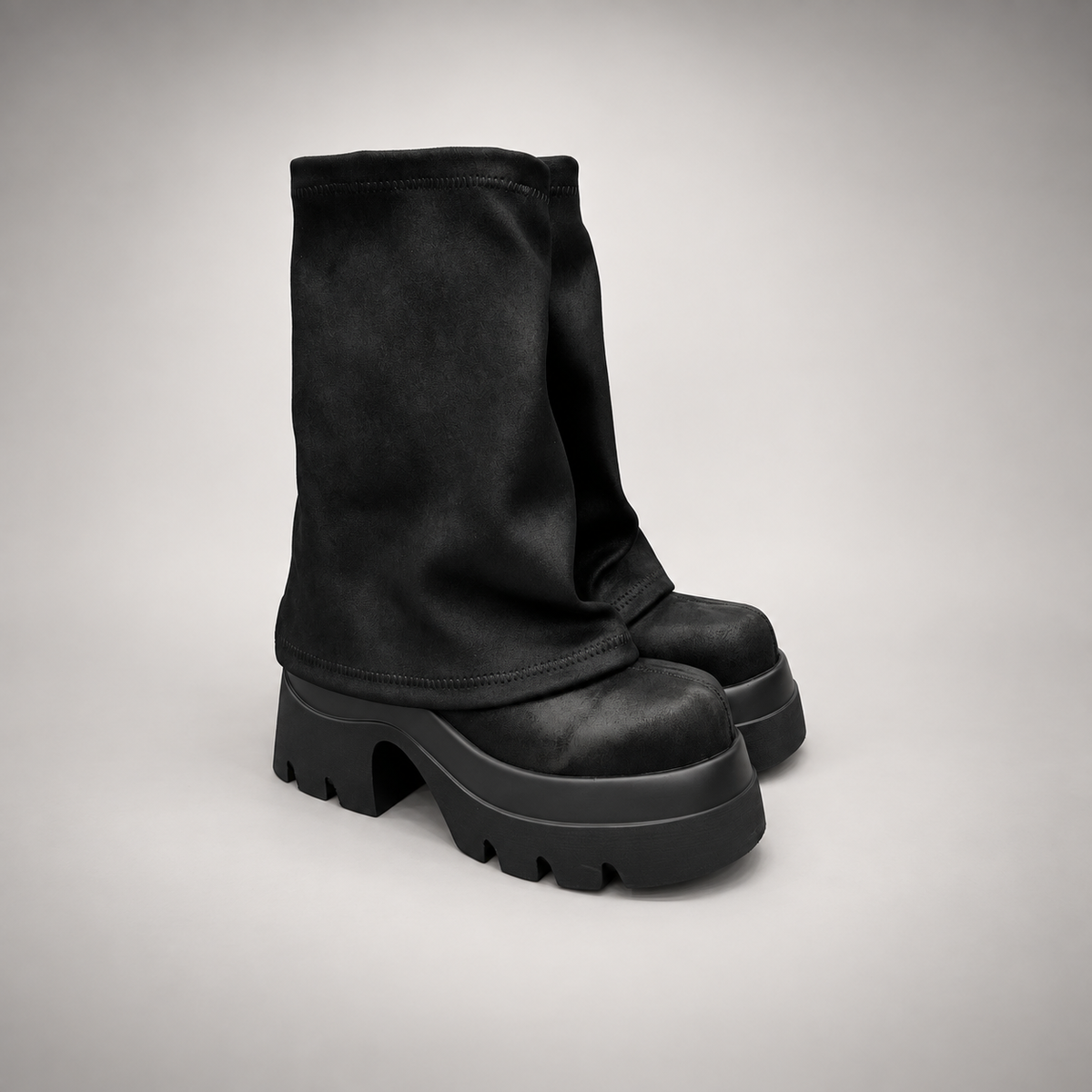 Black Stretch Sock Platform Boots
