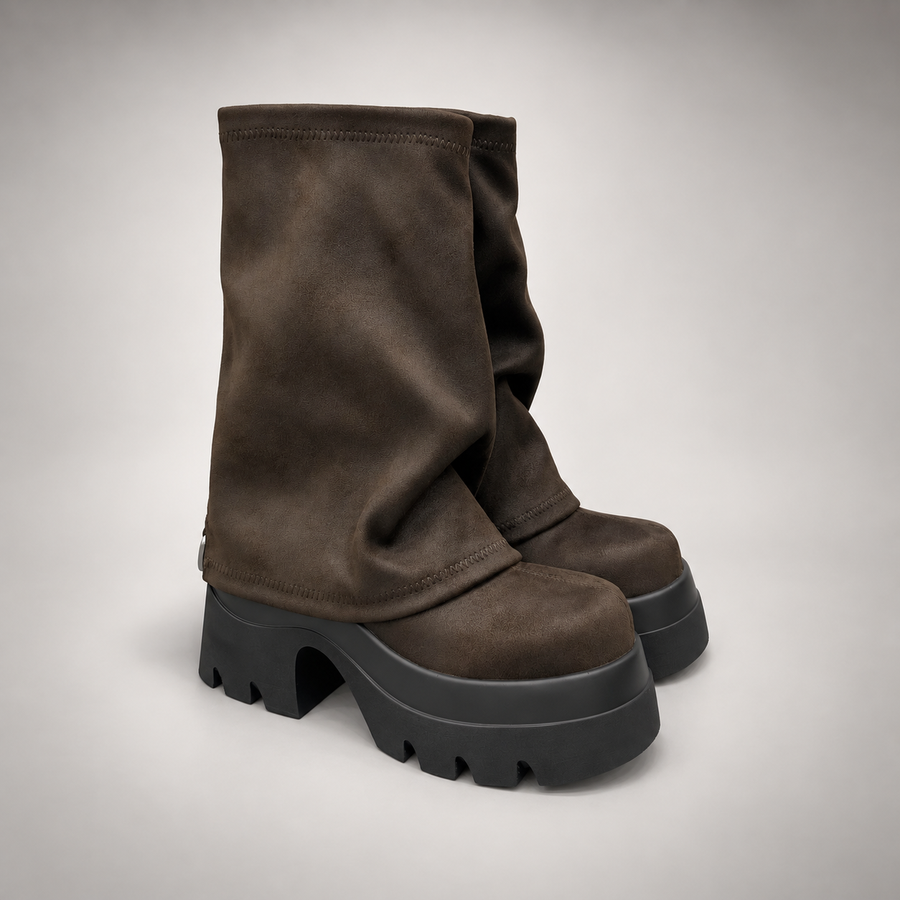 Brown Stretch Sock Platform Boots