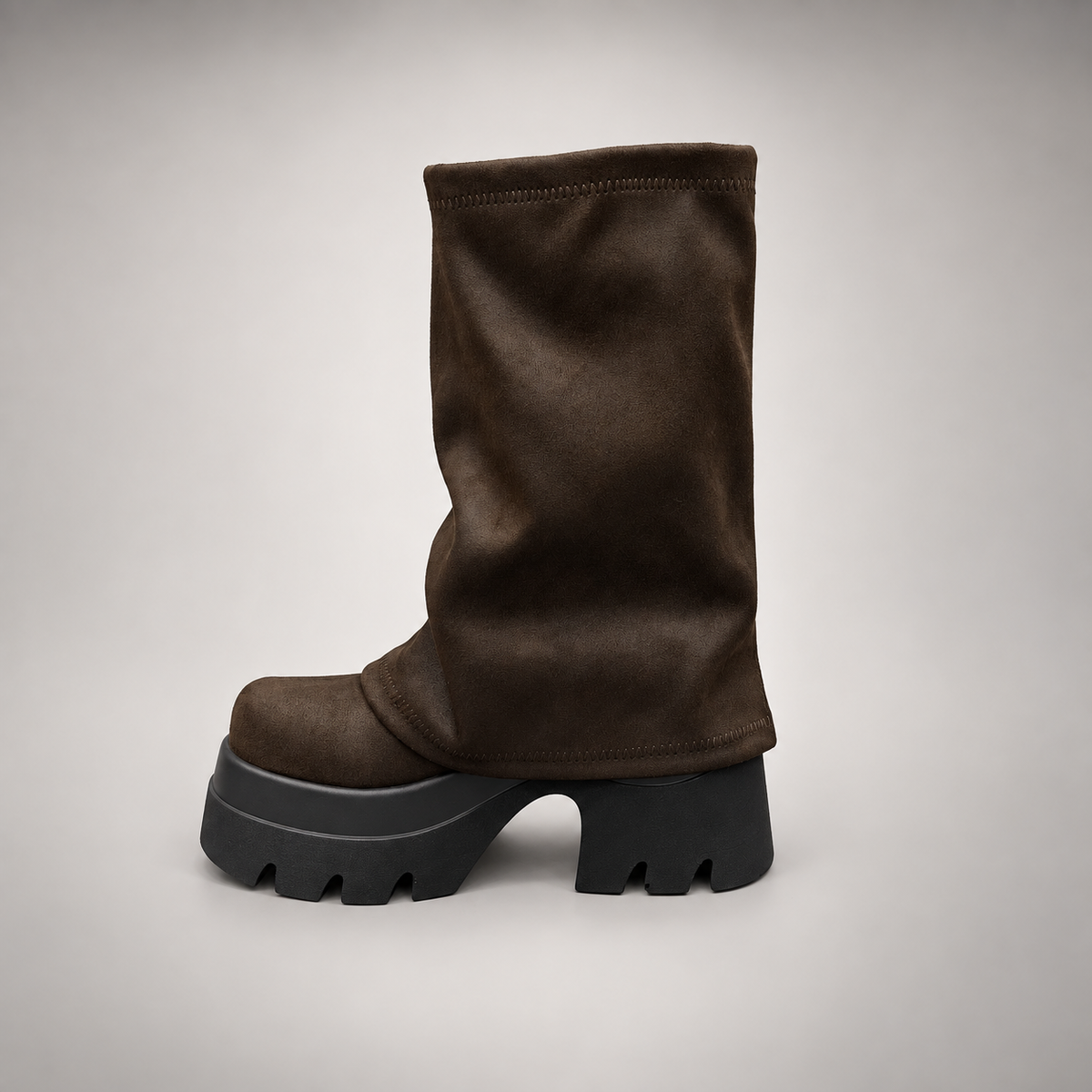 Brown Stretch Sock Platform Boots
