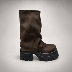 Brown Stretch Sock Platform Boots