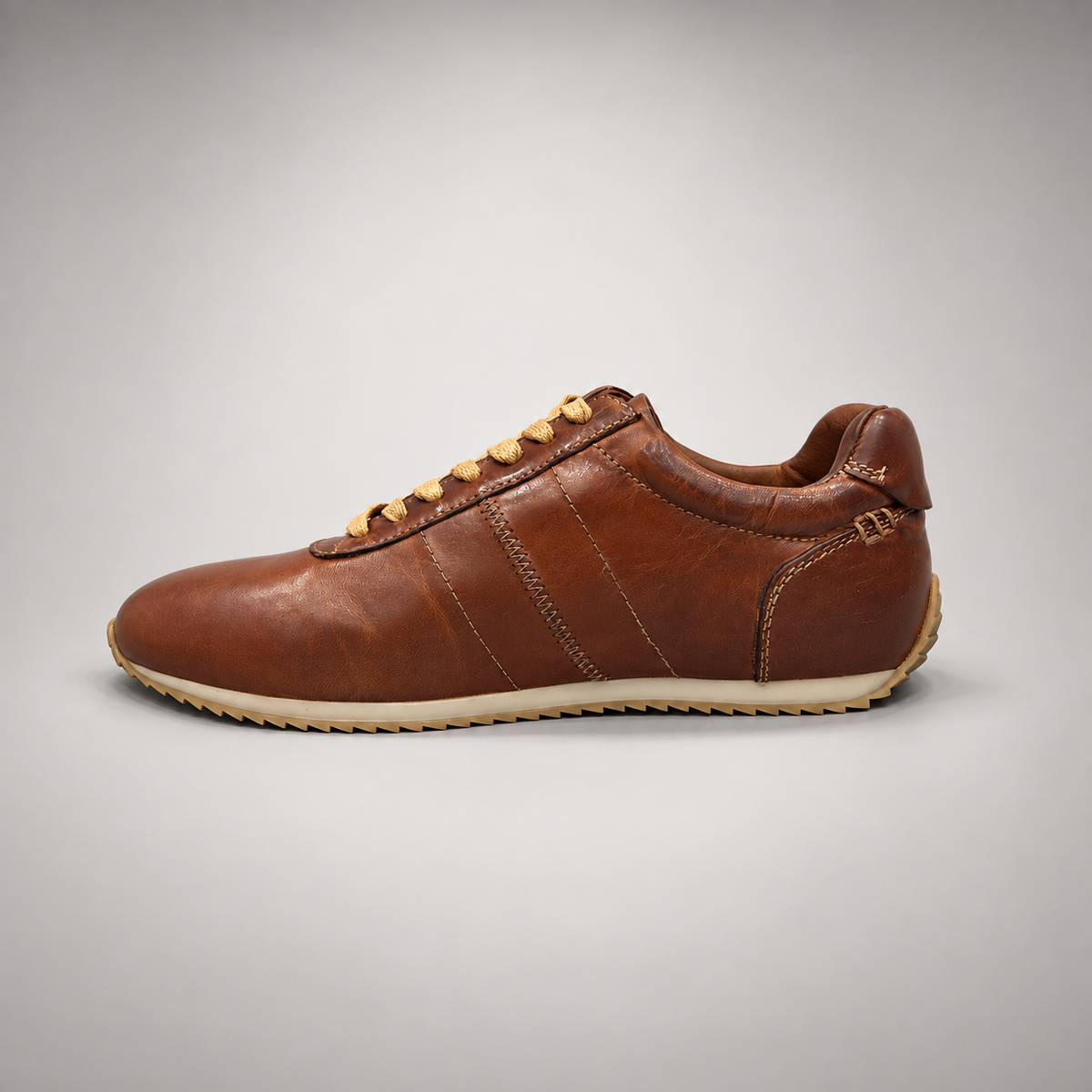 Brown washed leather lace-up sneaker opposite-side view