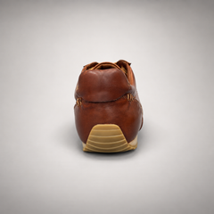 Brown washed leather lace-up sneaker rear view