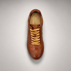 Brown washed leather lace-up sneaker top view