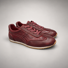 Burgundy washed leather lace-up sneaker pair view
