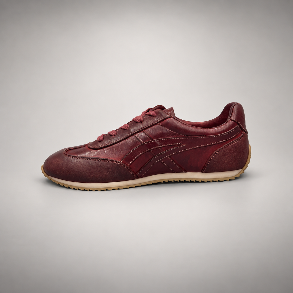 Burgundy washed leather lace-up sneaker opposite-side view