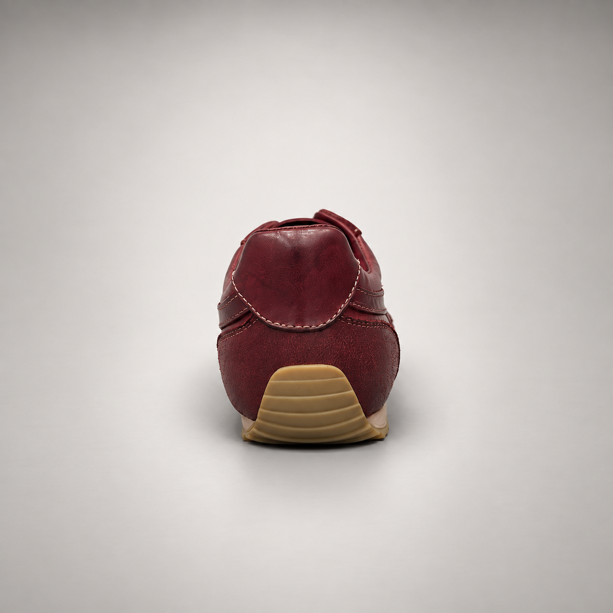 Burgundy washed leather lace-up sneaker rear view