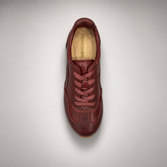 Burgundy washed leather lace-up sneaker top view
