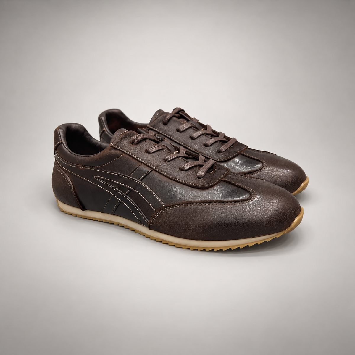 Black washed leather lace-up sneaker pair view