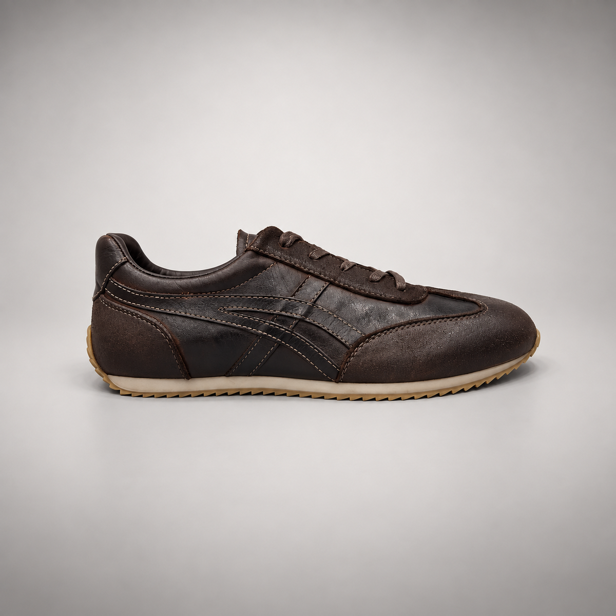 Black washed leather lace-up sneaker side view