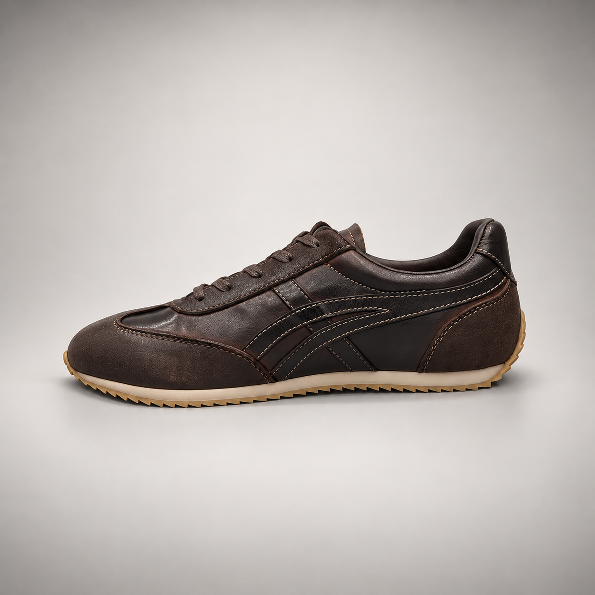Black washed leather lace-up sneaker opposite-side view