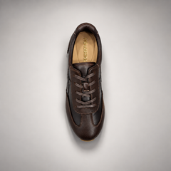 Black washed leather lace-up sneaker top view
