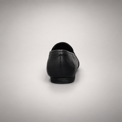 Black washed leather horsebit loafer rear view
