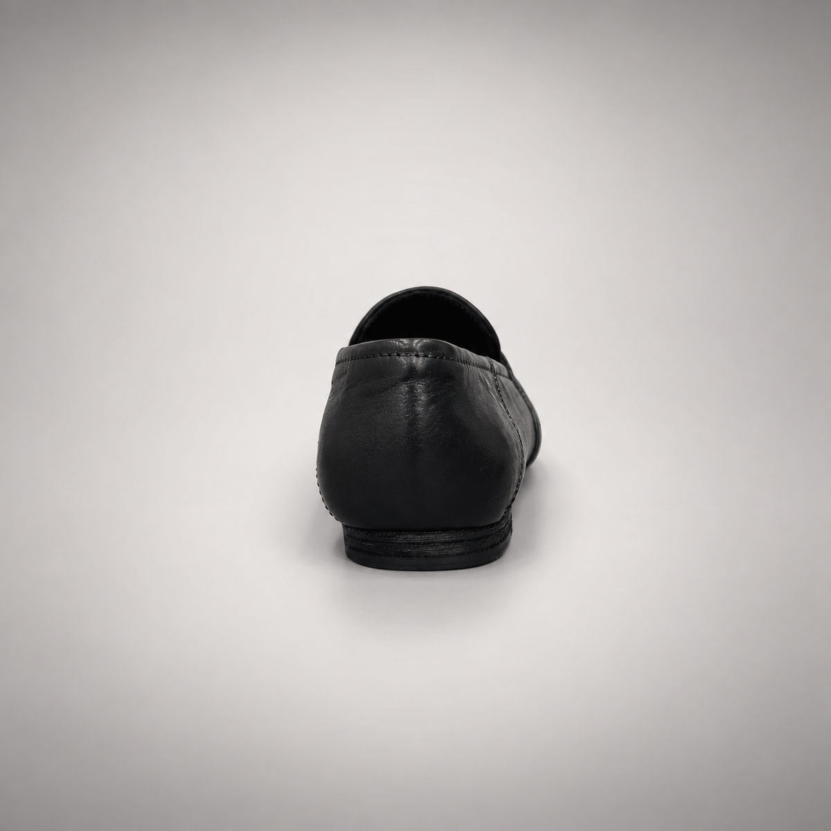 Black washed leather horsebit loafer rear view